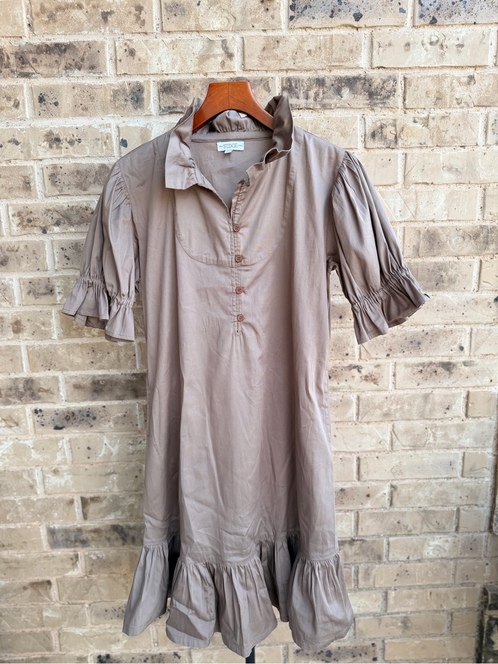 Tuckernuck Sedge Studio Sleeved Ruffle-Hem Dress in Taupe Size XS